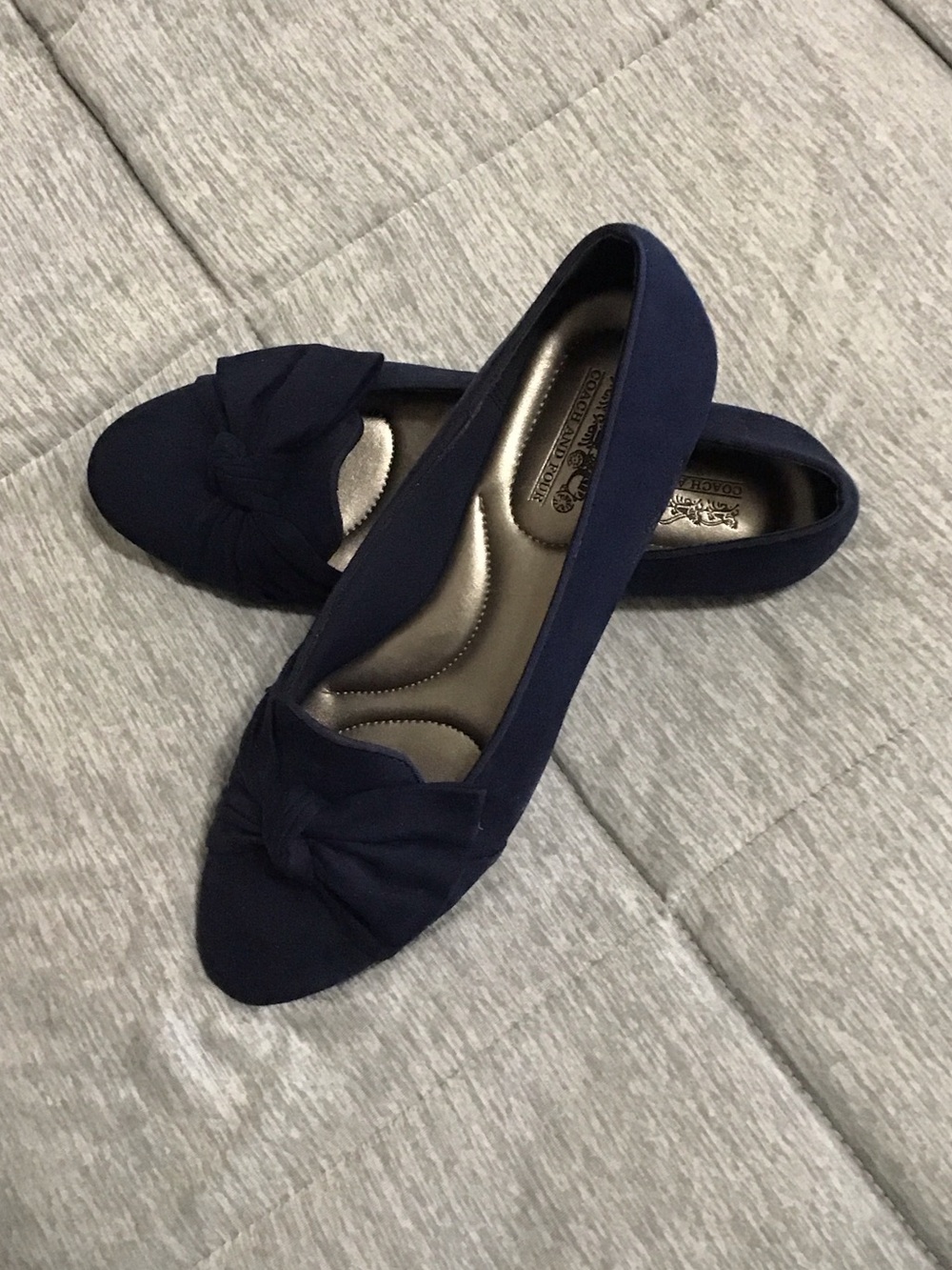 Coach and Four brand. New / Navy Knot-Front velveteen flats, 7
